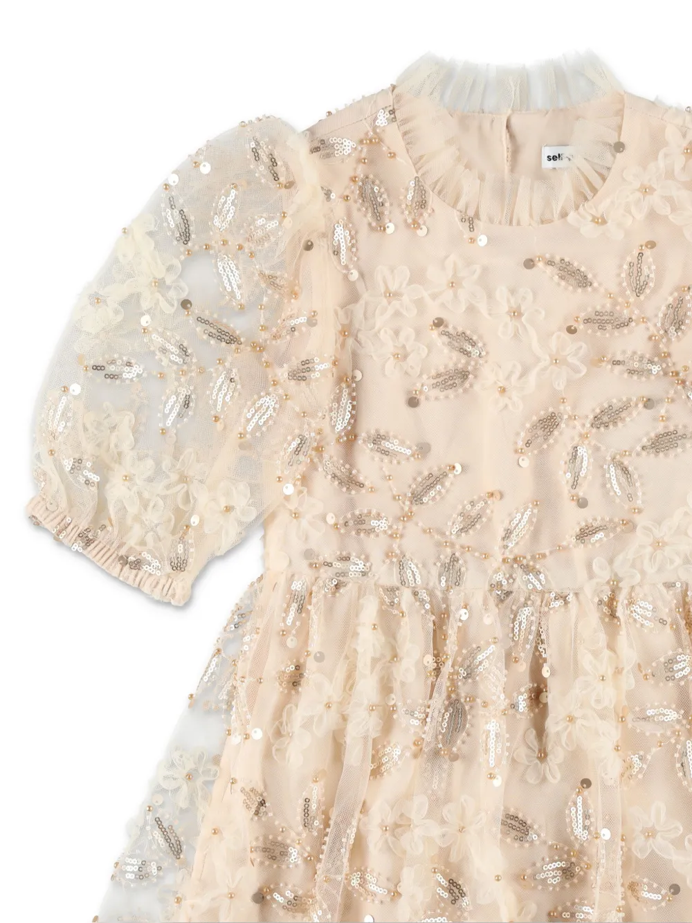 Self-Portrait Kids Jurk met pailletten Beige