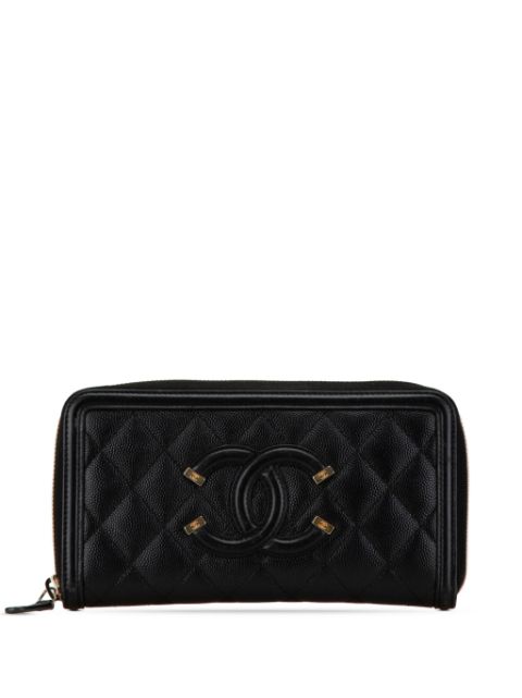 CHANEL 2019 Quilted Caviar Filigree Zip Around Wallet long wallets Women