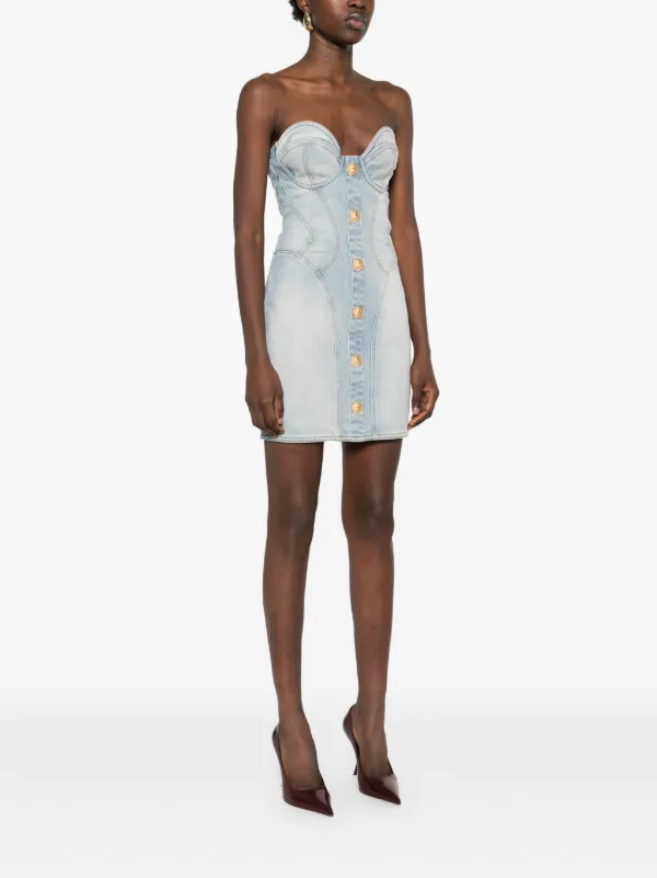 white christmas dresses Balmain Embellished Denim Mini Dress – Runway Catalog