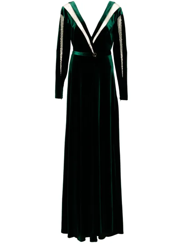 chinese dress ladies Long Sleeve Velvet Green Evening Dress XJ940 main image 1
