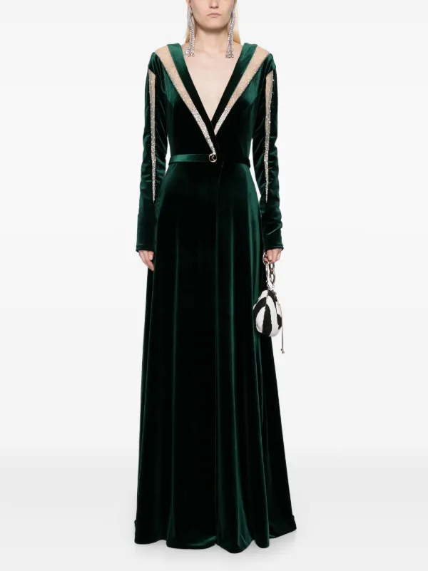 SAIID KOBEISY - Velvet Long Dress - Green 40 RTWFW24-36GREEN