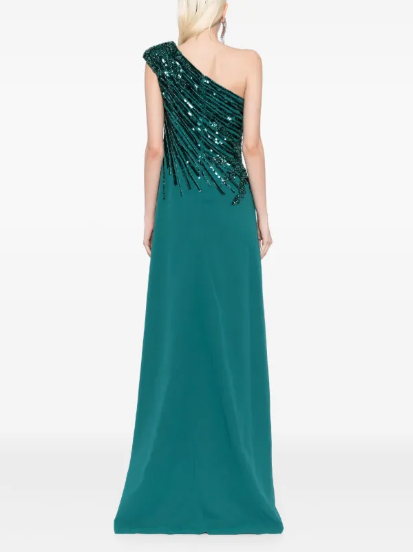Saiid Kobeisy One Shoulder Sequin Long Dress | Green | FARFETCH