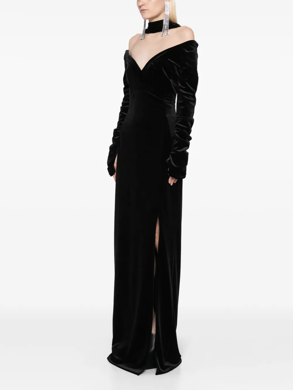 SAIID KOBEISY VELVET LONG FITTED DRESS