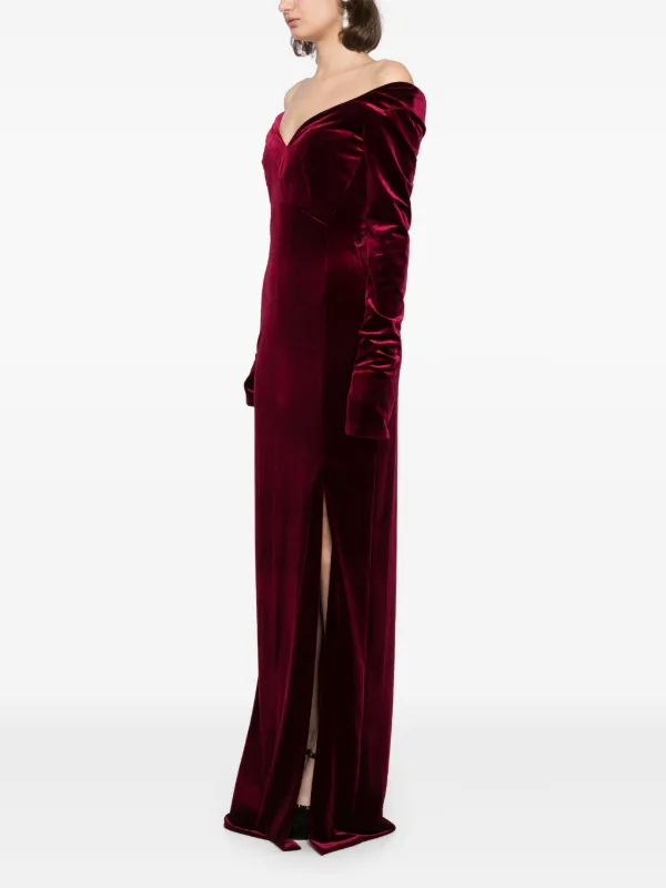 slim fit dress slacks Fitted Off Shoulder Velvet Sequin Gown by Ladivine CL03 main image 0