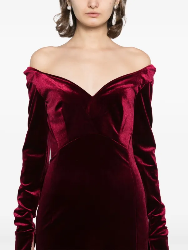 Saiid Kobeisy Velvet Long Fitted Dress | Red | FARFETCH