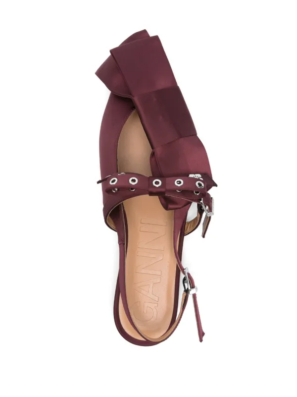 サンダル・ミュール Ganni Big Bow Ballerinas - Ganni - Synthetic - Bordeaux GANNI Big Bow Ballerina Shoes | Red | FARFETCH