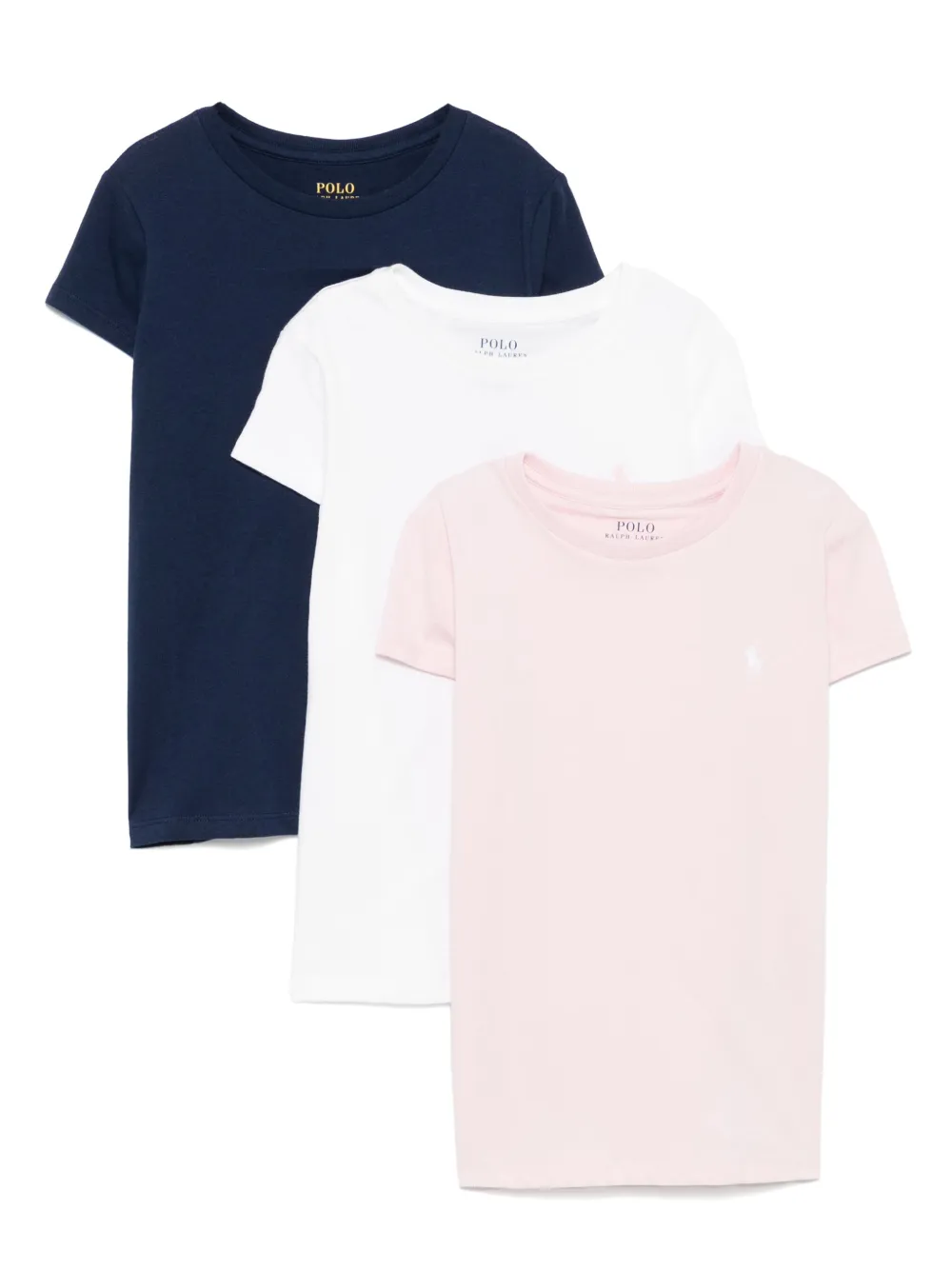 POLO RALPH LAUREN KIDS Drie katoenen T-shirts met ronde hals Blauw
