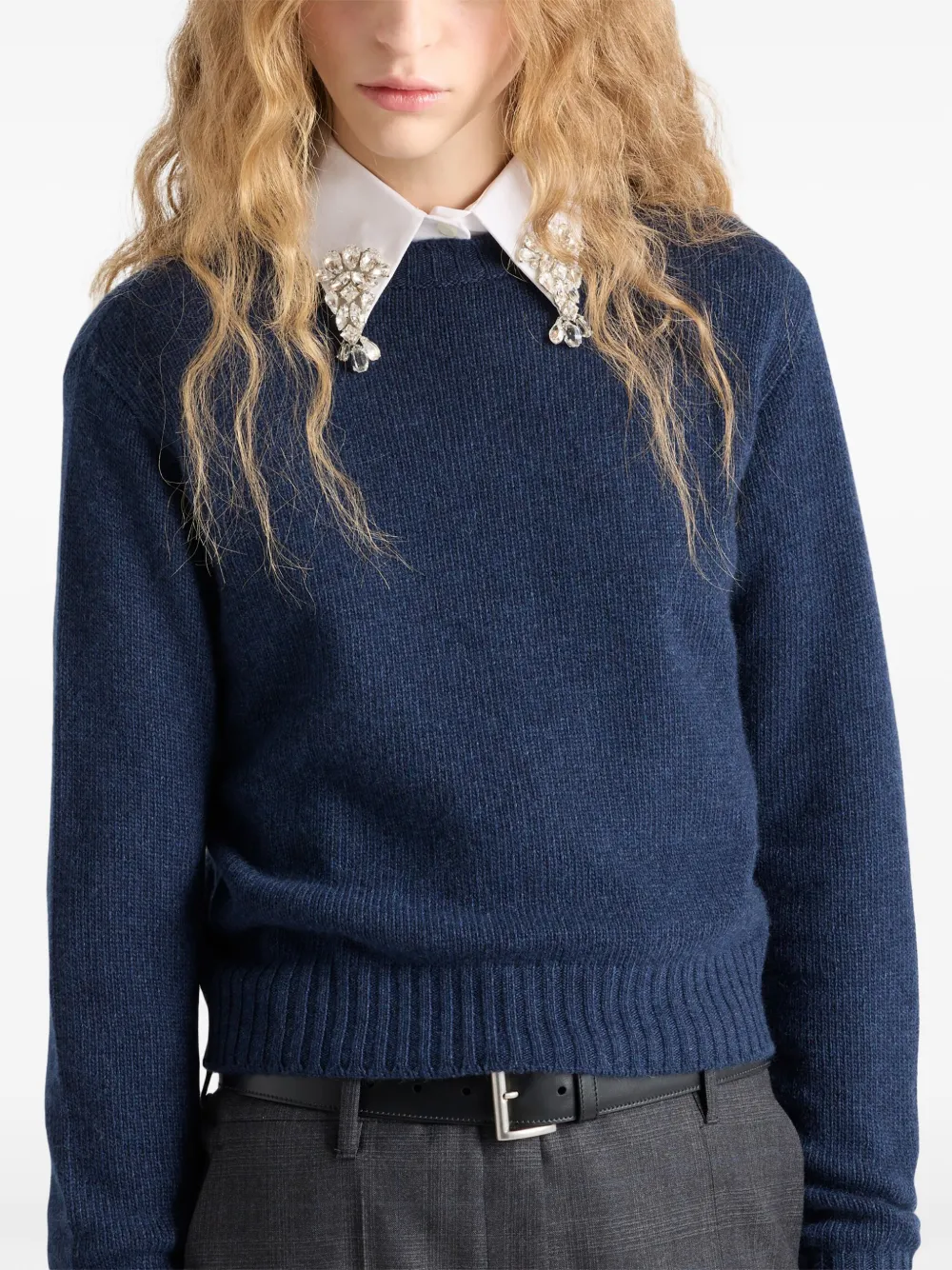 Prada Re-Cashmere geribbelde trui Blauw