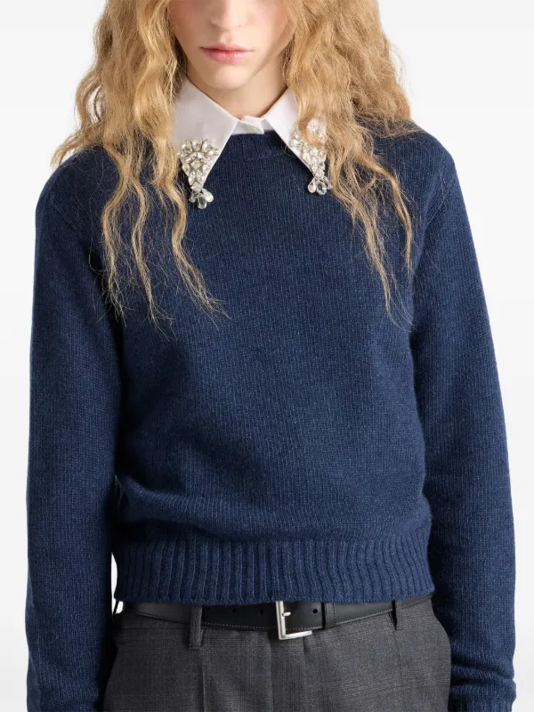 Prada Ribbed Re-Cashmere Sweater | Blue | FARFETCH