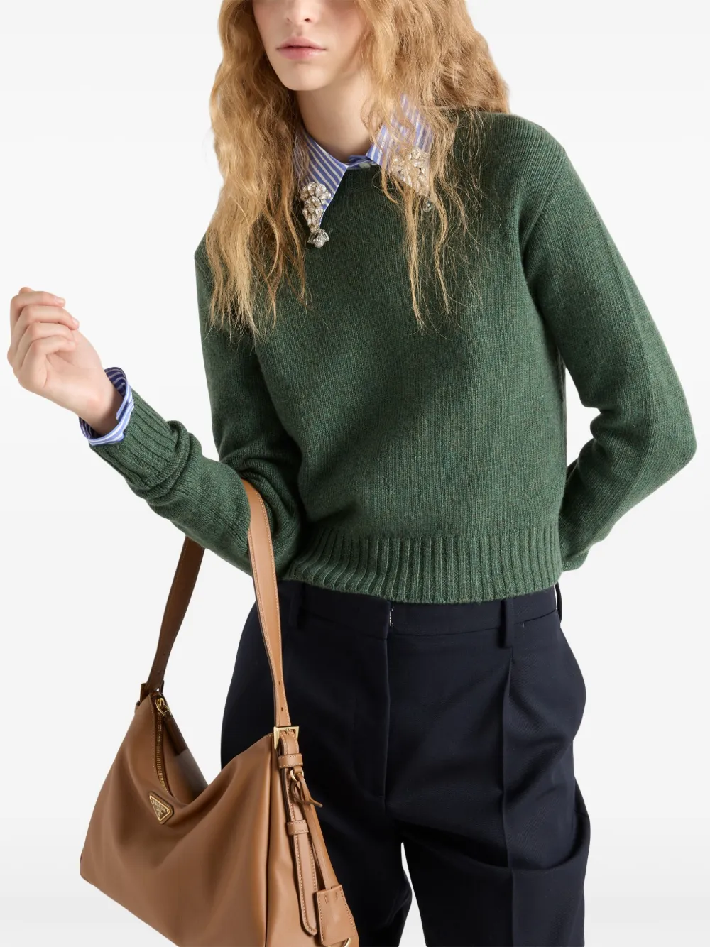 Prada Re-Cashmere geribbelde trui Groen