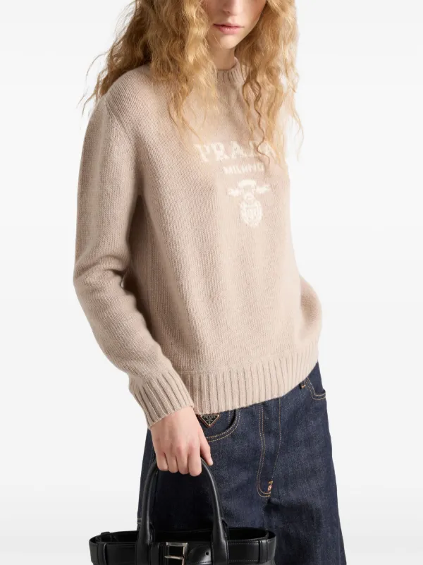 Prada logo-intarsia crew-neck Sweater | Neutrals | FARFETCH