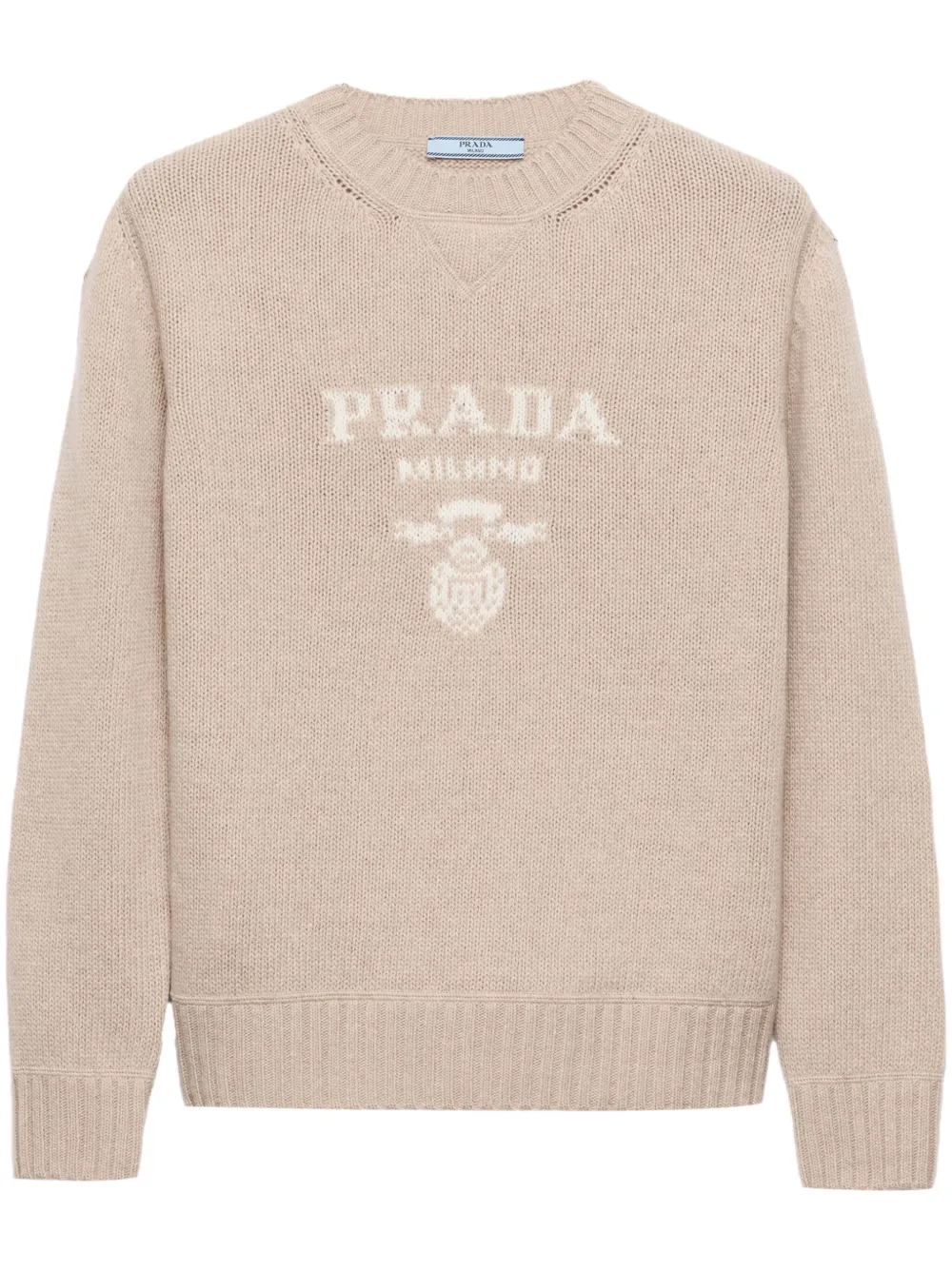 Prada Trui met ronde hals en logo-jacquard Beige