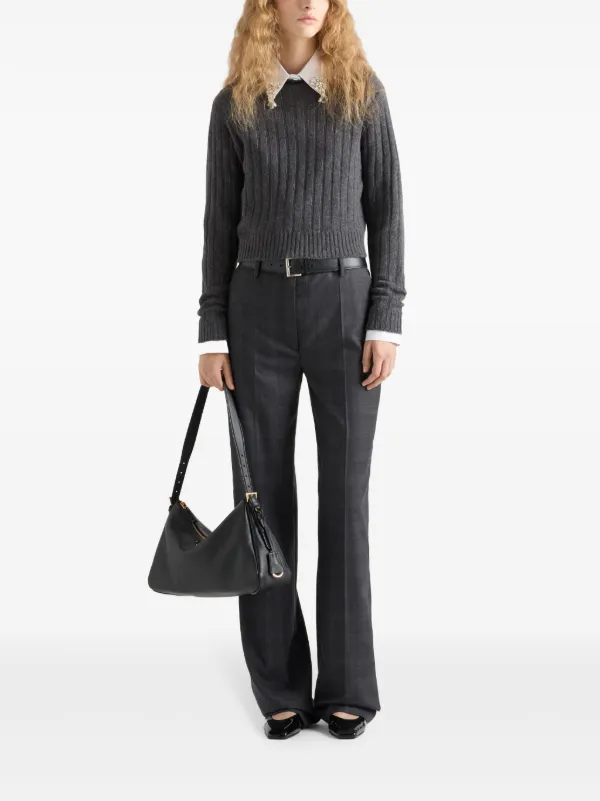 PRADA★Re-Cashmere クルーネック セーター 話題 PRADA◇ウール×カシミア クルーネックセーター 半袖 ロゴ