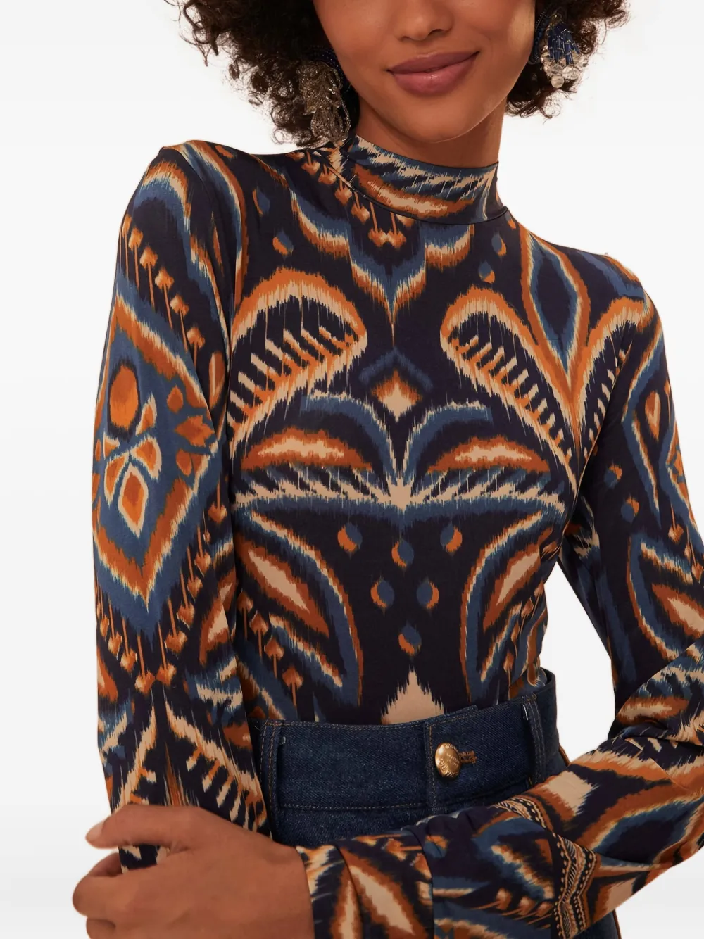 Farm Rio Geometric-pattern Turtleneck Top In Gray