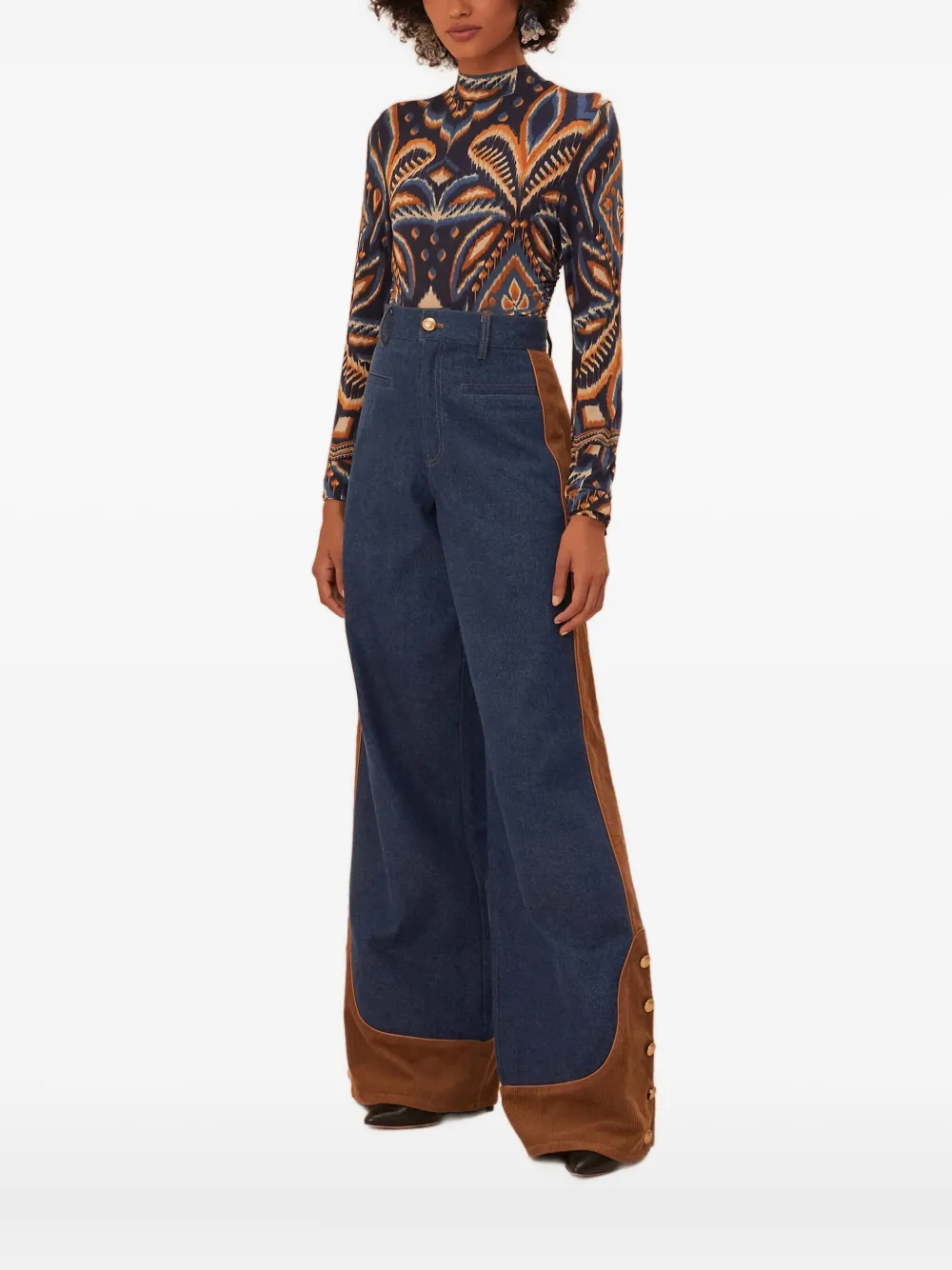 FARM Rio geometric-pattern turtleneck top | Blue | Image 1