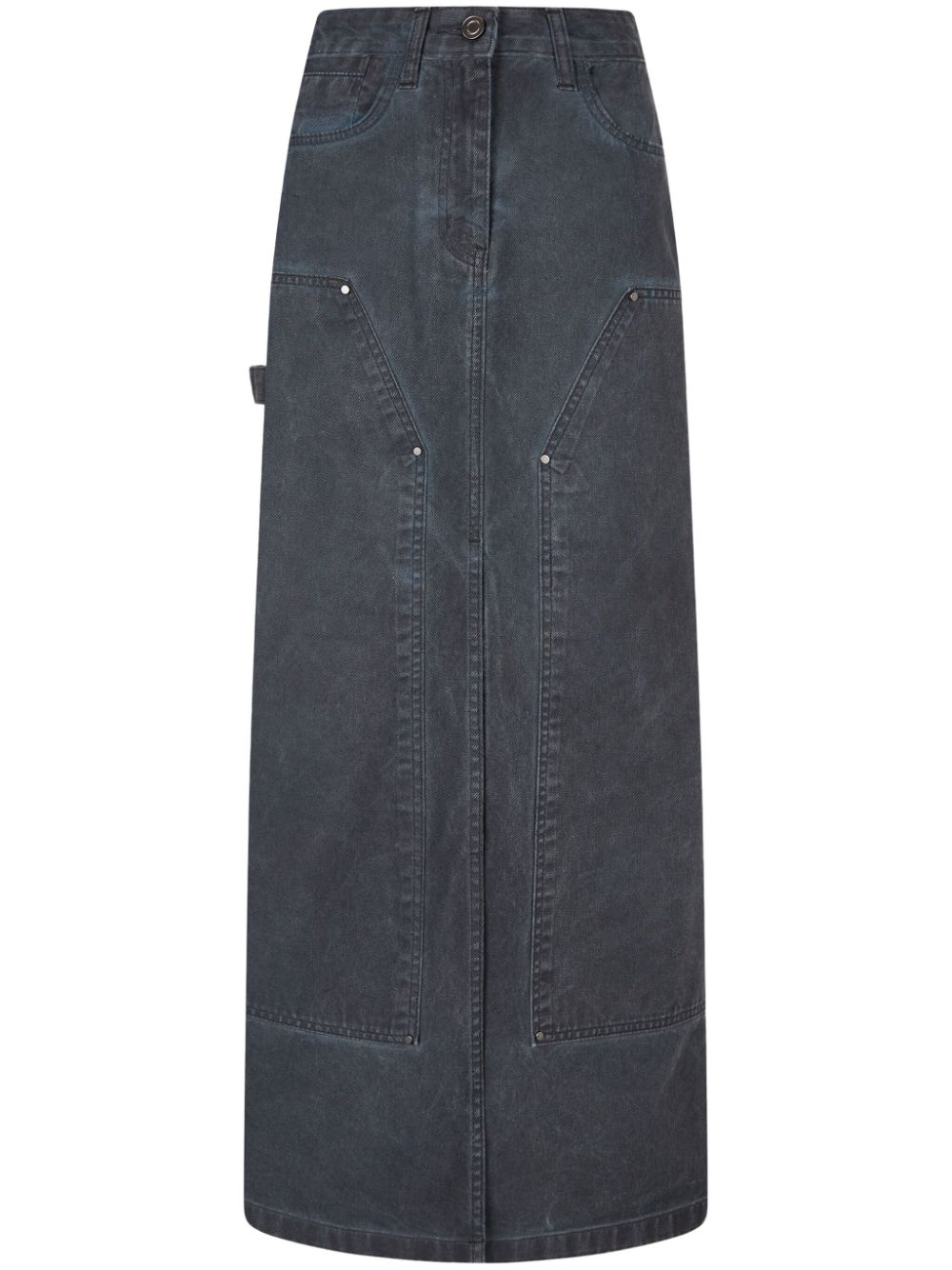 washed-denim maxi skirt