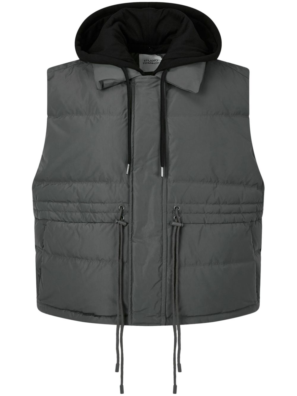 detachable drawstring-hood down vest