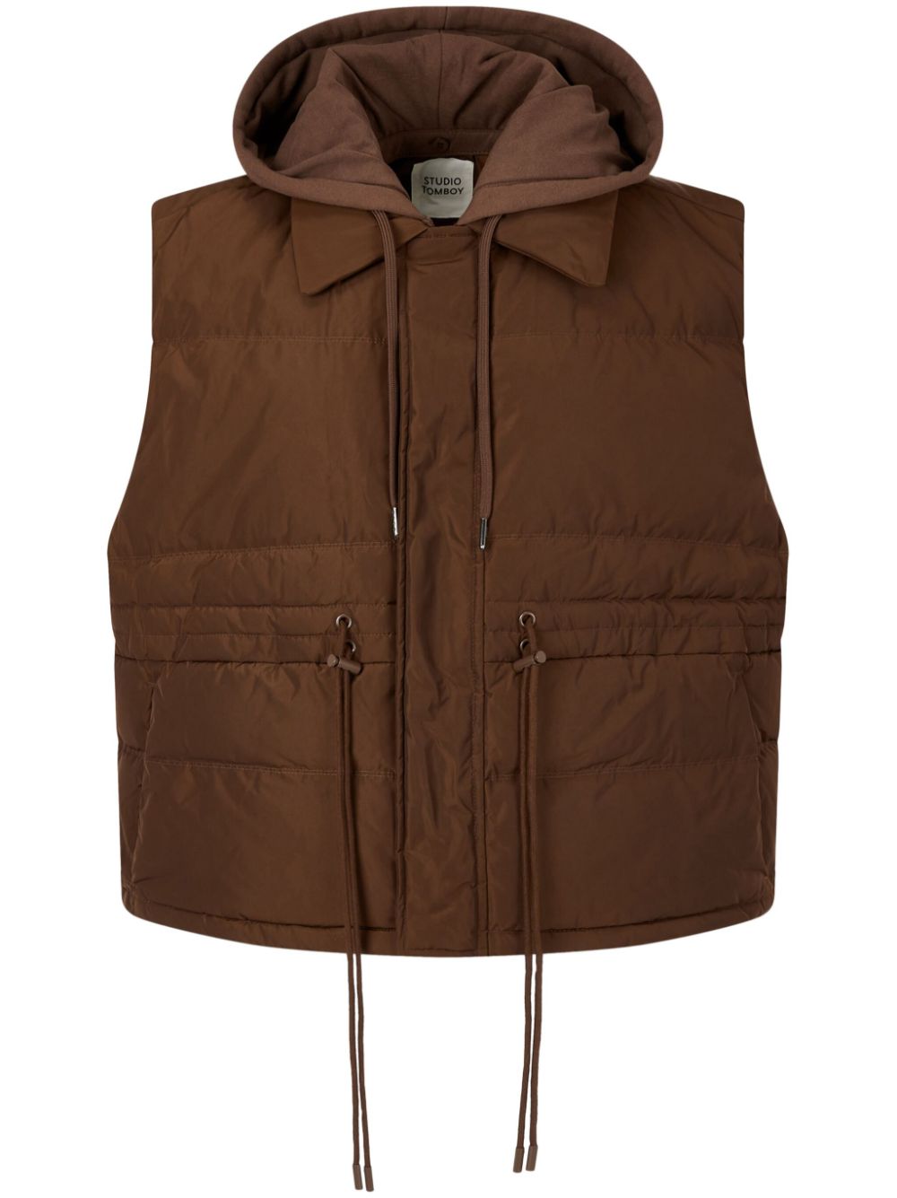 detachable drawstring-hood down vest