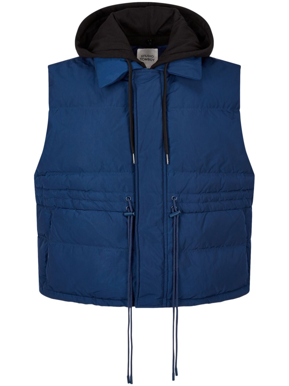 detachable drawstring-hood down vest