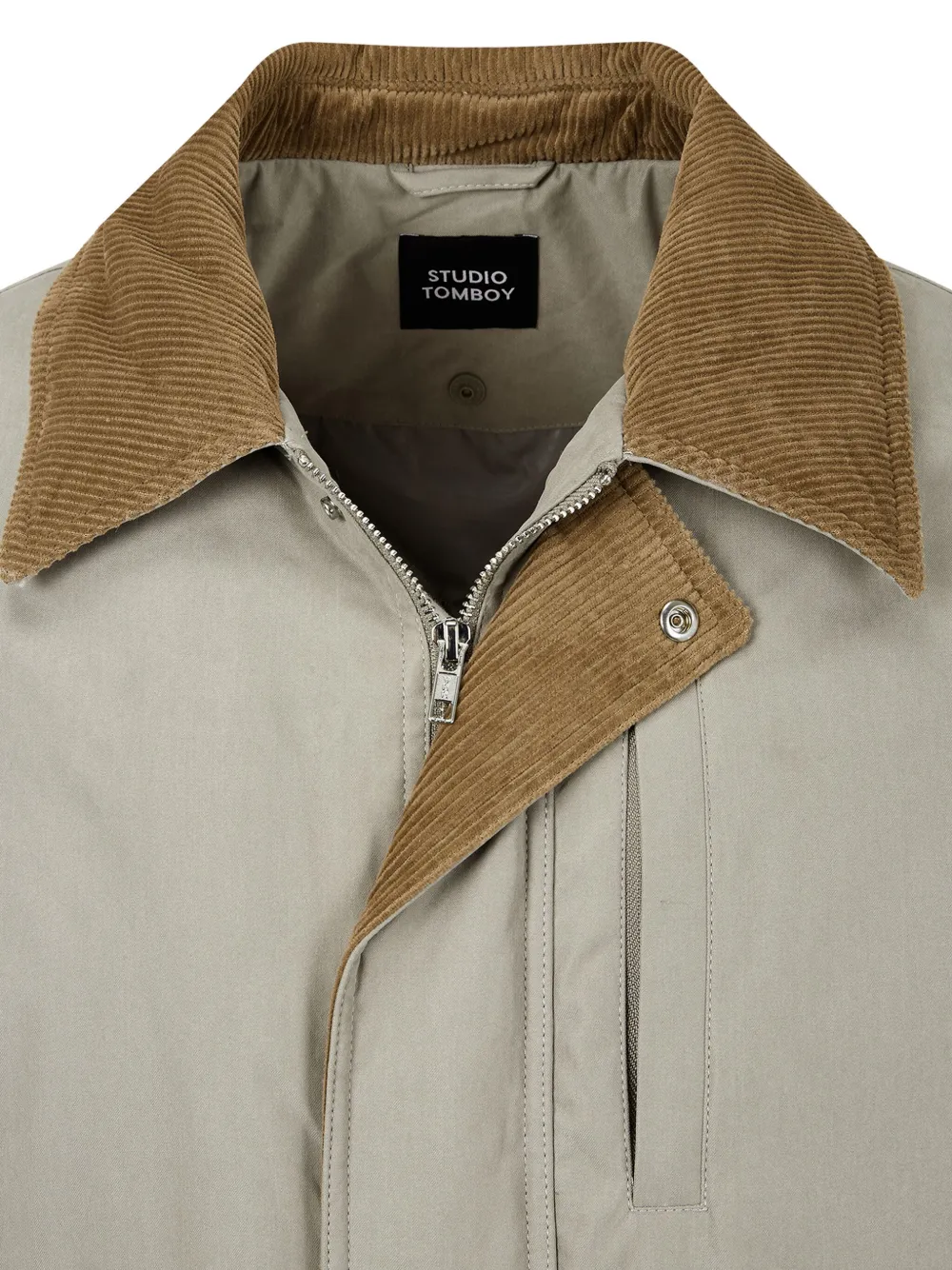 STUDIO TOMBOY Jack met ribfluwelen kraag en capuchon Beige
