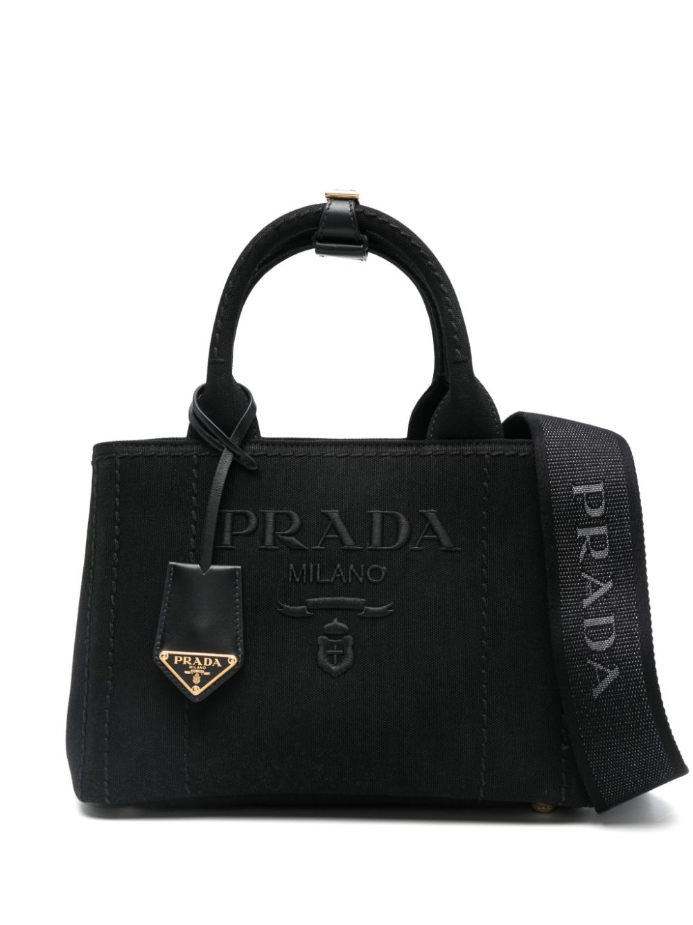 Prada Shopper met geborduurd logo Zwart