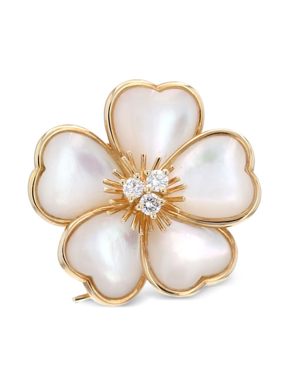 Van Cleef & Arpels 18kt geelgouden broche met parelmoer en diamant - Wit