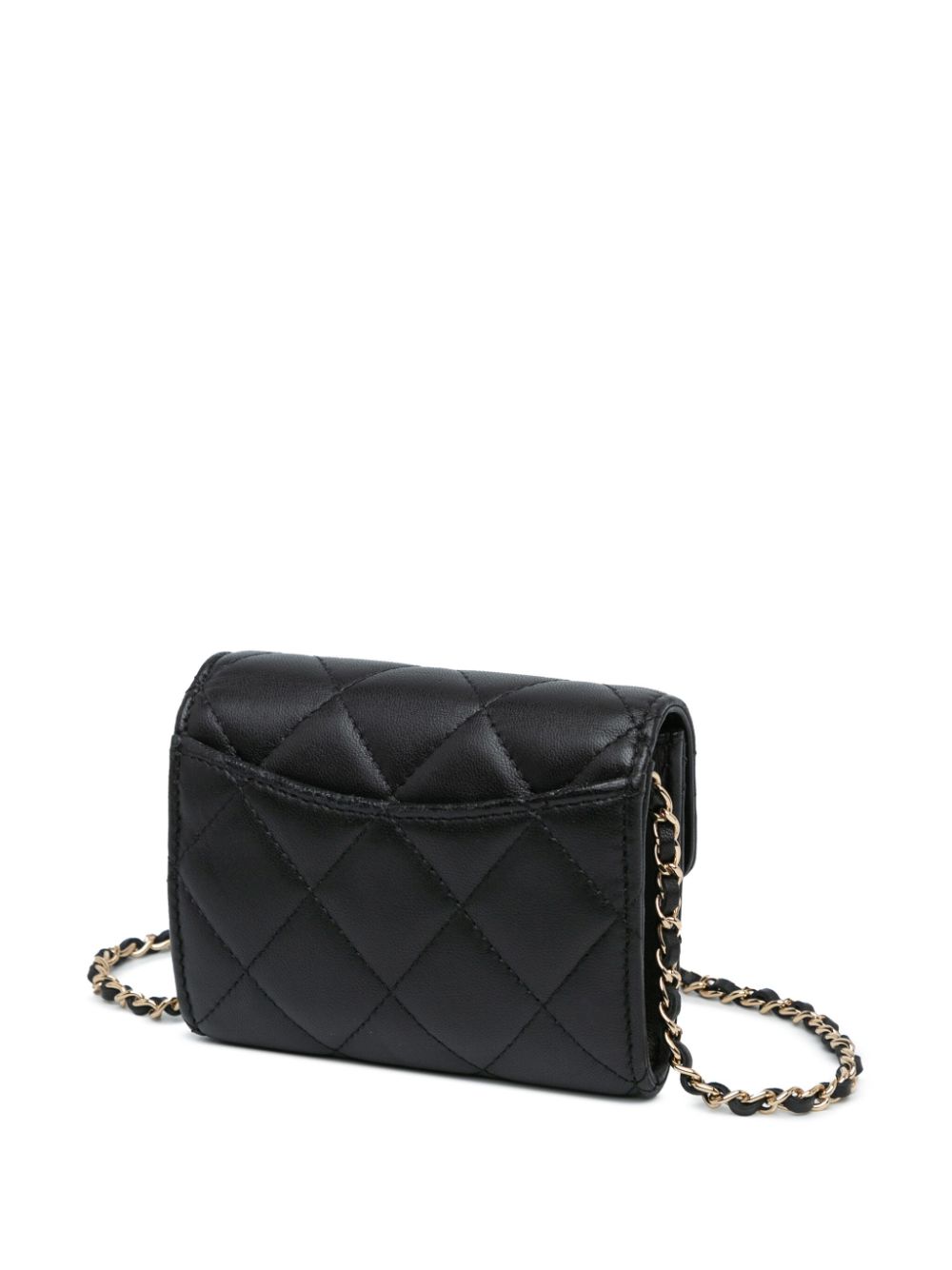 CHANEL Pre-Owned 2021 CC Caviar Card Holder on Chain Flap gewatteerde lamsleren crossbodytas - Zwart