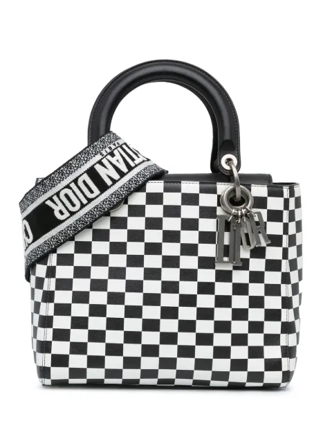 Christian Dior Pre-Owned Lady Dior 中号小牛毛双色格纹斜挎包（2018年典藏款）
