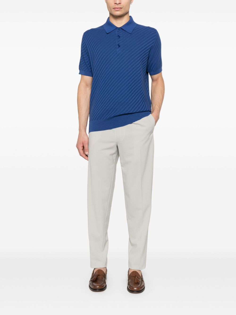 Brioni herringbone polo shirt - Blauw