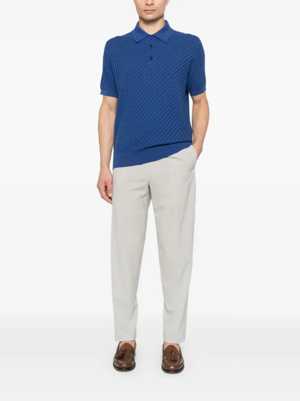 Brioni Herringbone Polo Shirt | Blue | FARFETCH