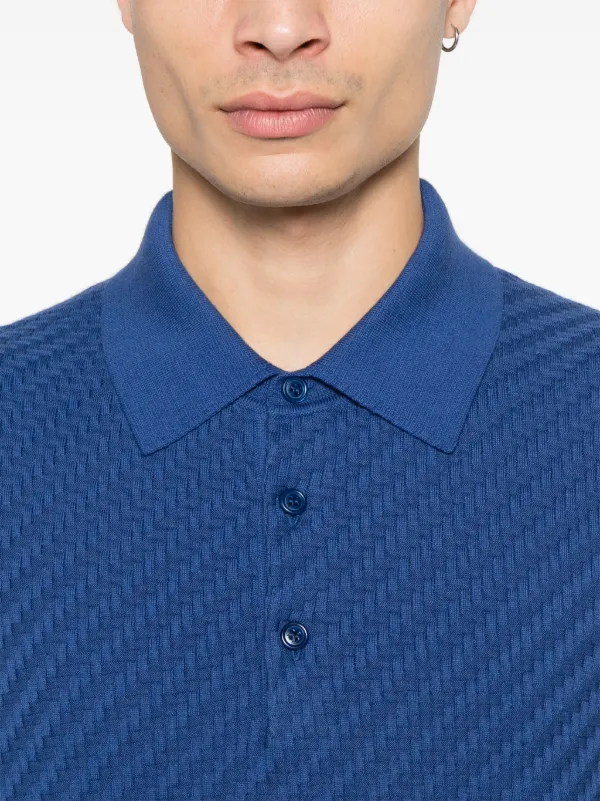 Brioni Herringbone Polo Shirt | Blue | FARFETCH