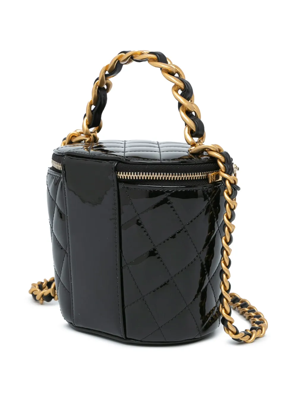 CHANEL Pre-Owned 2021-2024 Afternoon Tea Vanity Case with Chain gewatteerde lakleren boekentas - Zwart