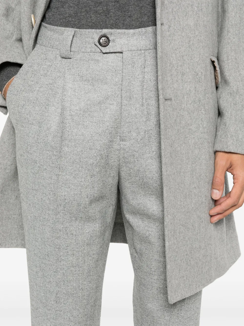 Brunello Cucinelli Broek met visgraatpatroon Grijs