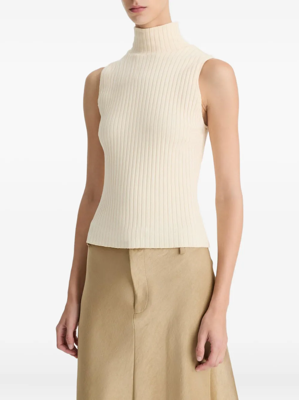 Vince Rib Sleeveless Turtleneck In White