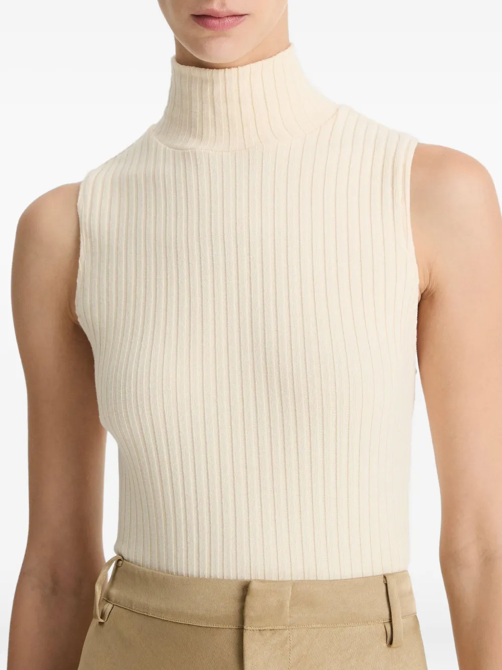 Vince Rib Sleeveless Turtleneck In White