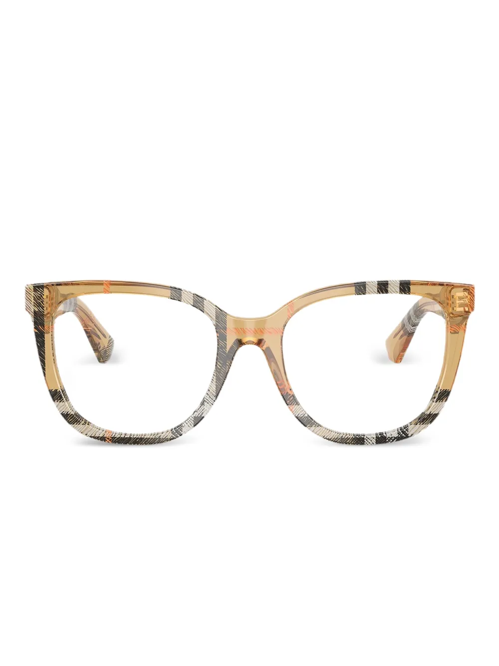 Burberry Eyewear チェック スクエア眼鏡フレーム - ブラウン Burberry Eyewear チェック スクエア眼鏡フレーム - ブラウン