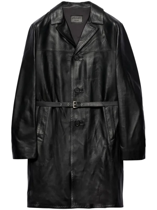 【オンラインショップ】 | レザーコート Prada ブラック JP FARFETCH | ジャケット・アウター