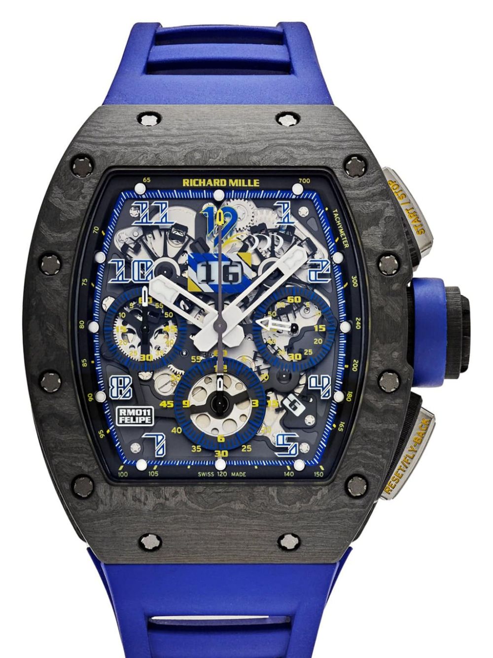 Richard Mille 2015 pre-owned RM 011 Automatic Flyback Chronograph Felipe Massa 10th Anniversary Carbon NTPT 50 mm horloge - Blauw