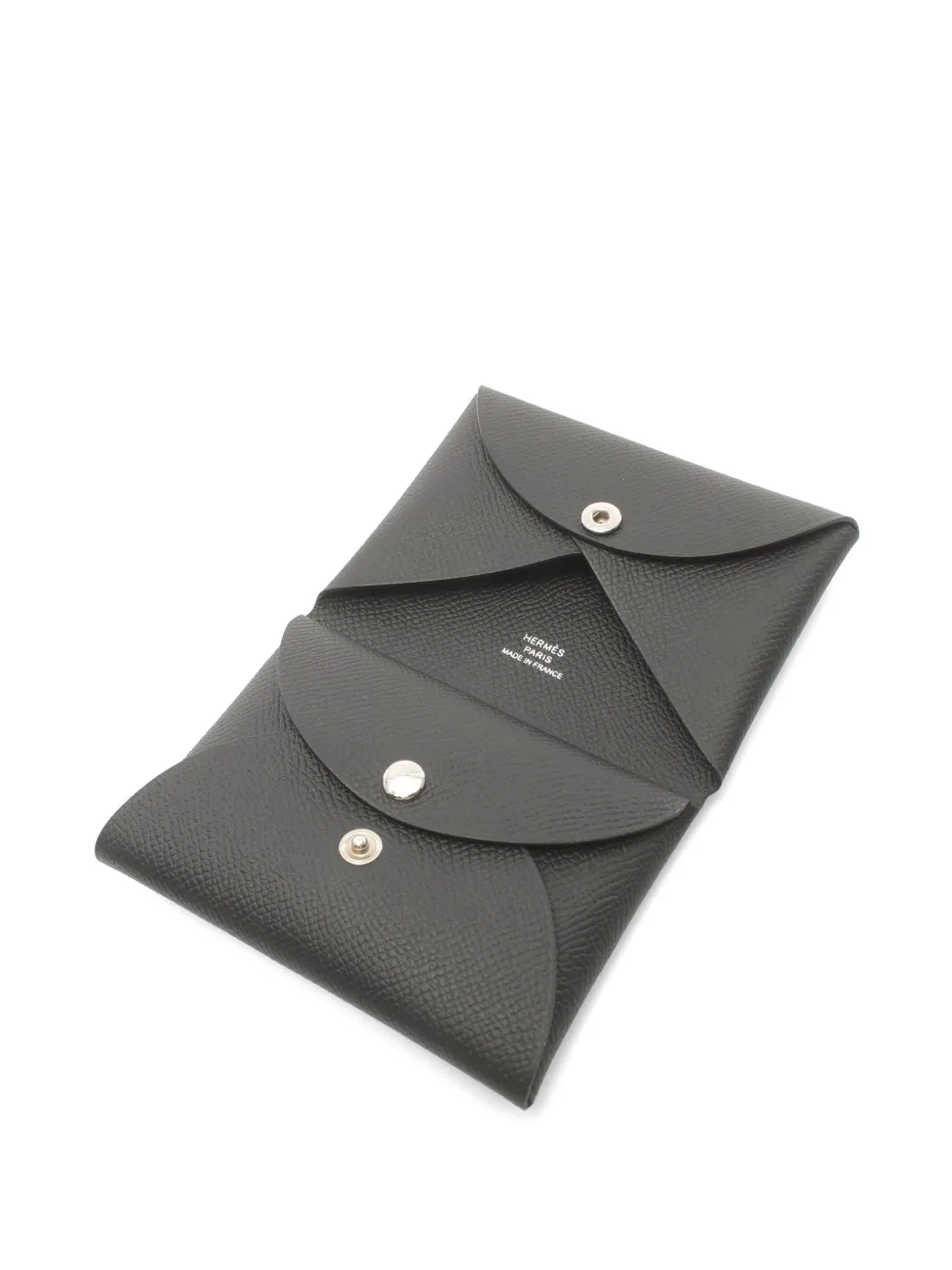 Pre-owned Hermes 2024 Calvi Duo Coin Purse In Black