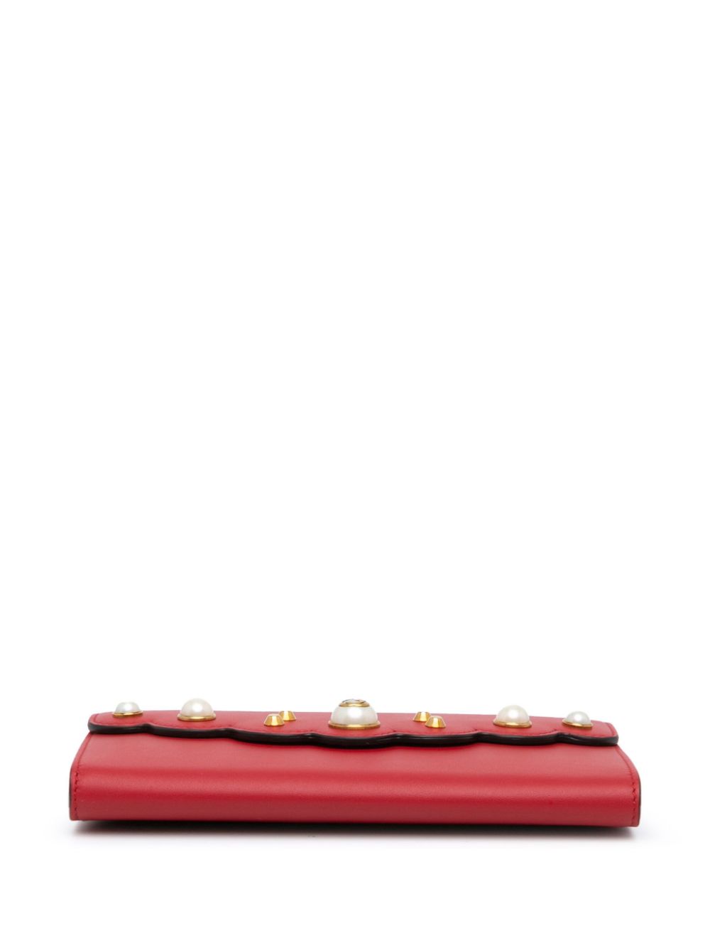 Pre-owned Gucci Peony Pearly 皮质搭链斜挎钱包（2000-2015年典藏款） In Red