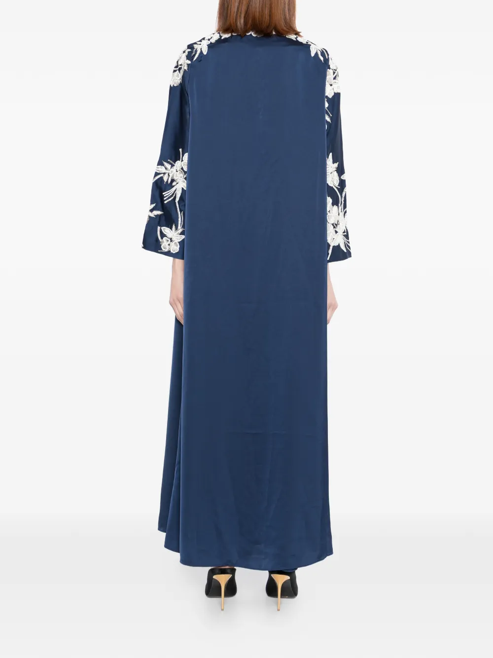 SHATHA ESSA Maxi-jurk met geborduurde bloemen Blauw