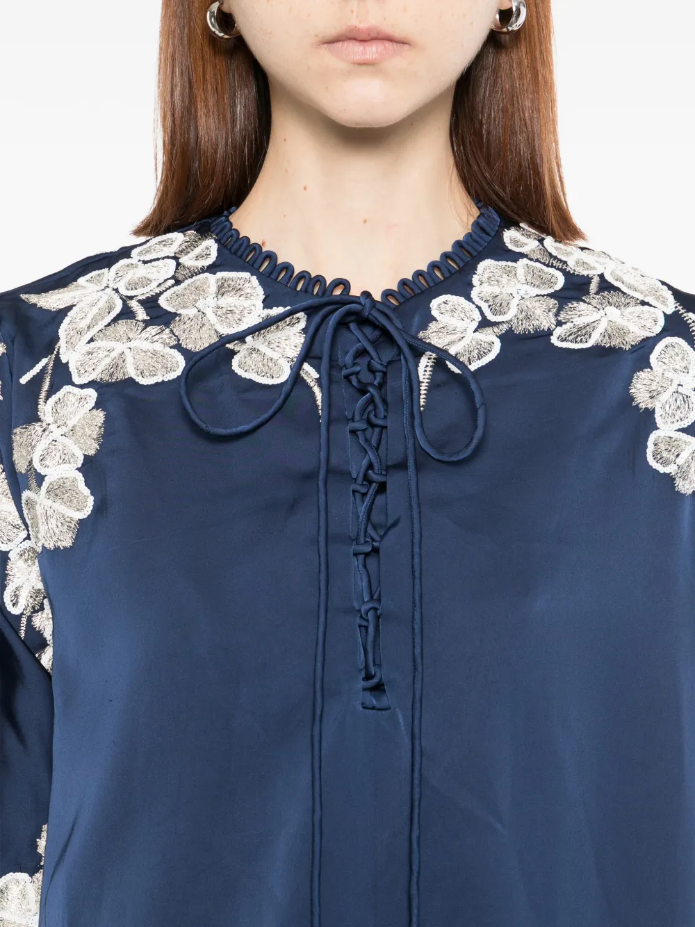 SHATHA ESSA Maxi-jurk met geborduurde bloemen Blauw