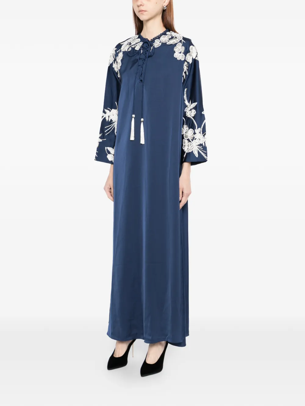 SHATHA ESSA Maxi-jurk met geborduurde bloemen Blauw
