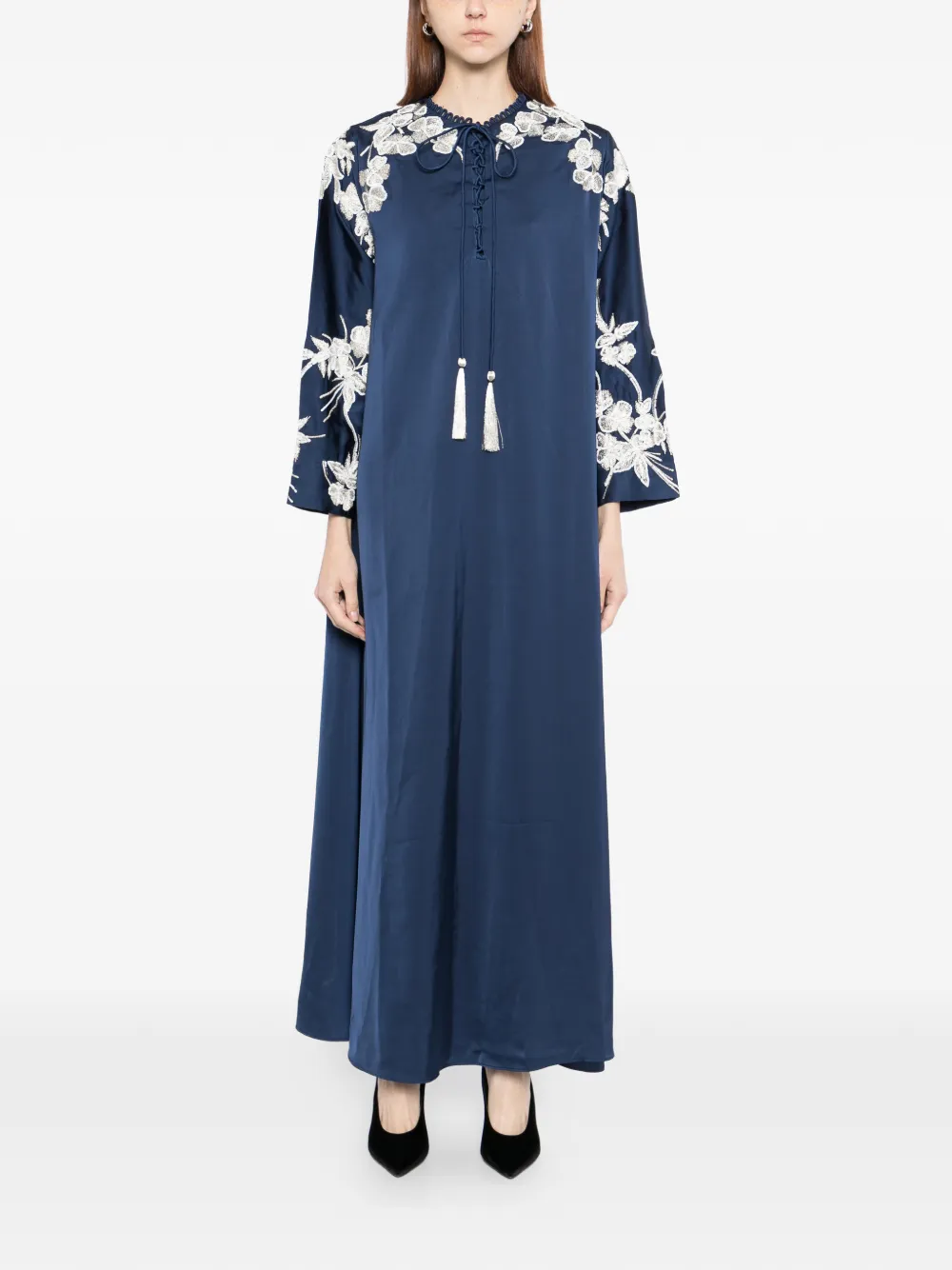 SHATHA ESSA Maxi-jurk met geborduurde bloemen Blauw