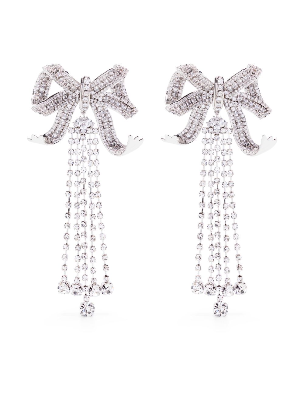 Self-Portrait crystal-bow droplet earrings - Silver