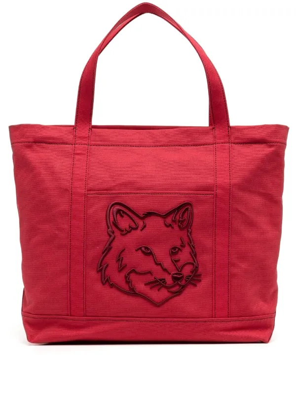 トートバッグ Fox Head Large Shopper Bag - Maison Kitsune - Leather - Red Maison Kitsuné Fox Head Large Tote Bag | Red | FARFETCH BN