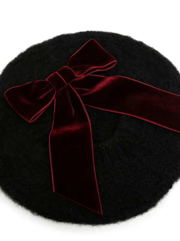 Jennifer Behr Bow Beret Black FARFETCH JO