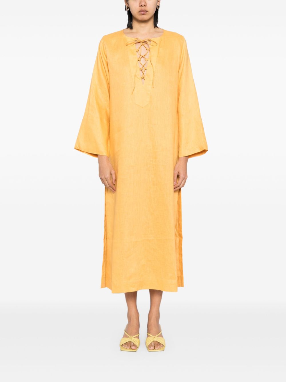 Bambah linen tied dress - Geel