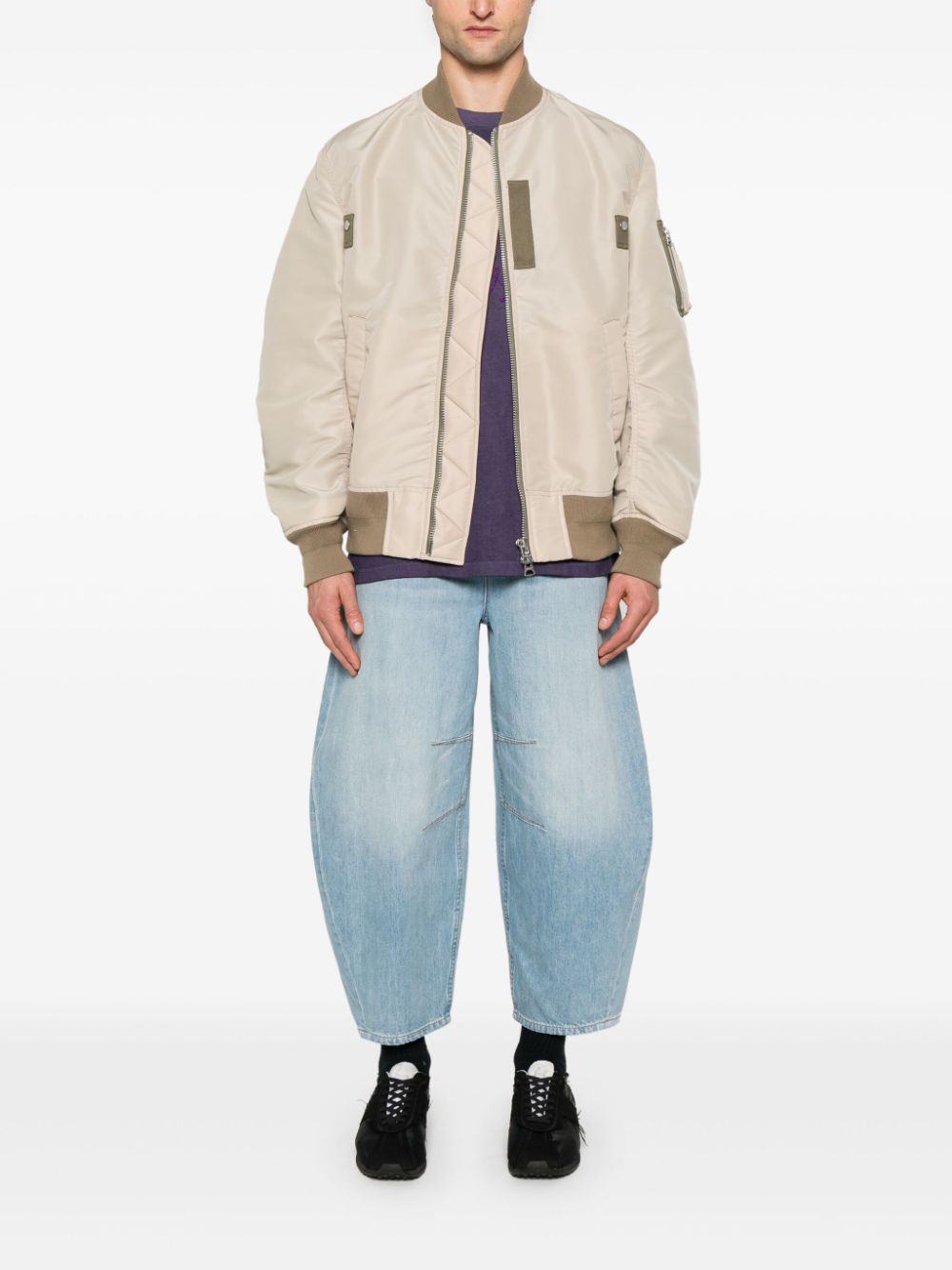 sacai contrast-trim bomber jacket - Beige