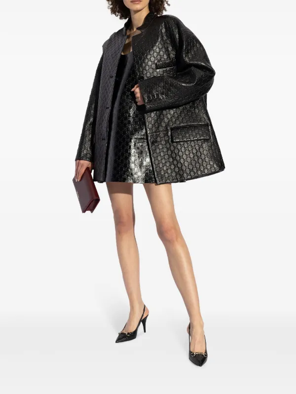 Gucci ミュール モノグラム黒 22センチ 34C 裏側に傷あり GUCCI Piuma Calfskin GG Embossed Womens Horsebit Rock 20mm